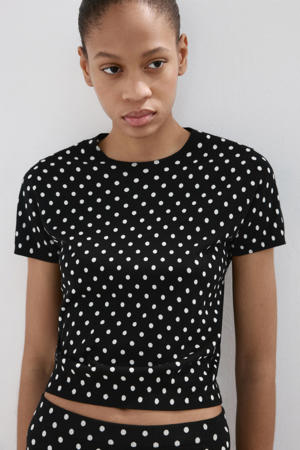 top met stippen zwart