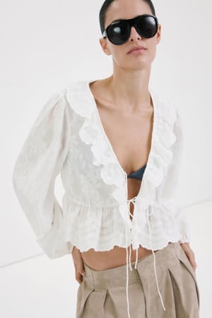gebloemde blouse ecru