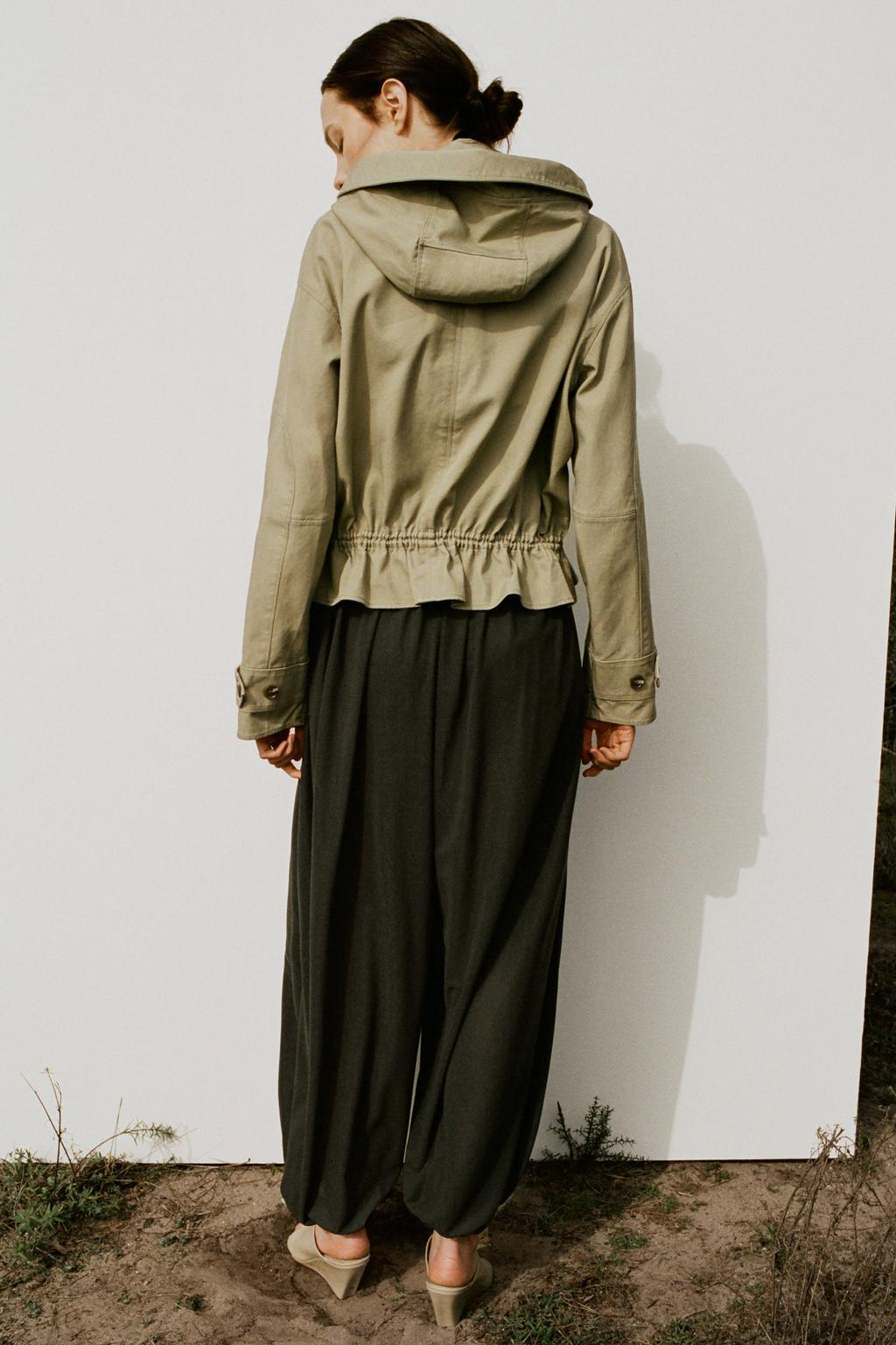 Donkergroene dames Mango ballonbroek van polyester met regular waist, elastische tailleband met koord en effen