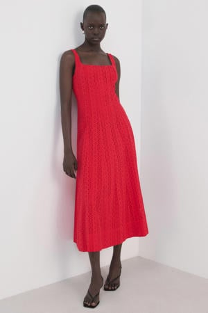 midi jurk broderie rood