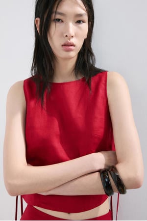 cropped top met linnen rood