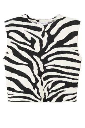 top met zebraprint fijn gebreid zwart