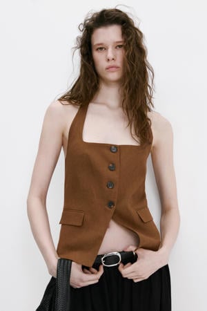 gilet met linnen bruin