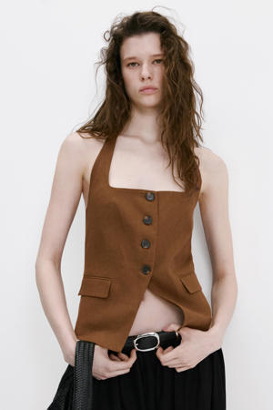 gilet met linnen bruin
