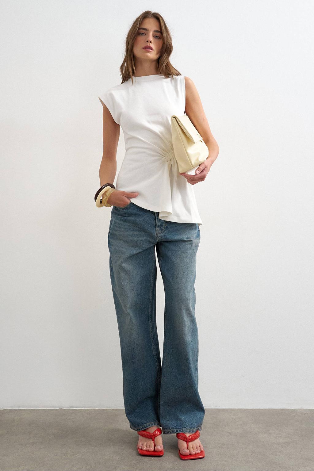 Ecru dames TOPSHOP regular fit top met effen en ronde hals