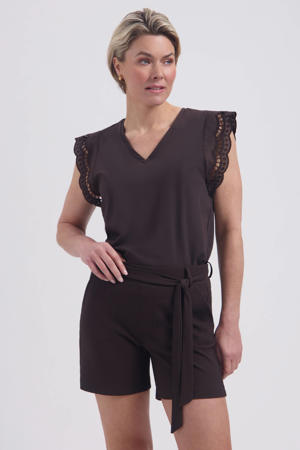top broderie donkerbruin