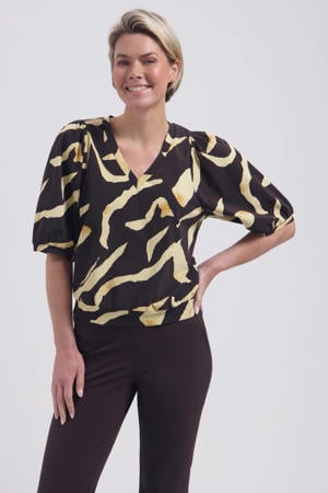 top met dierenprint zwart