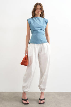 denim getailleerde top - lichtblauw