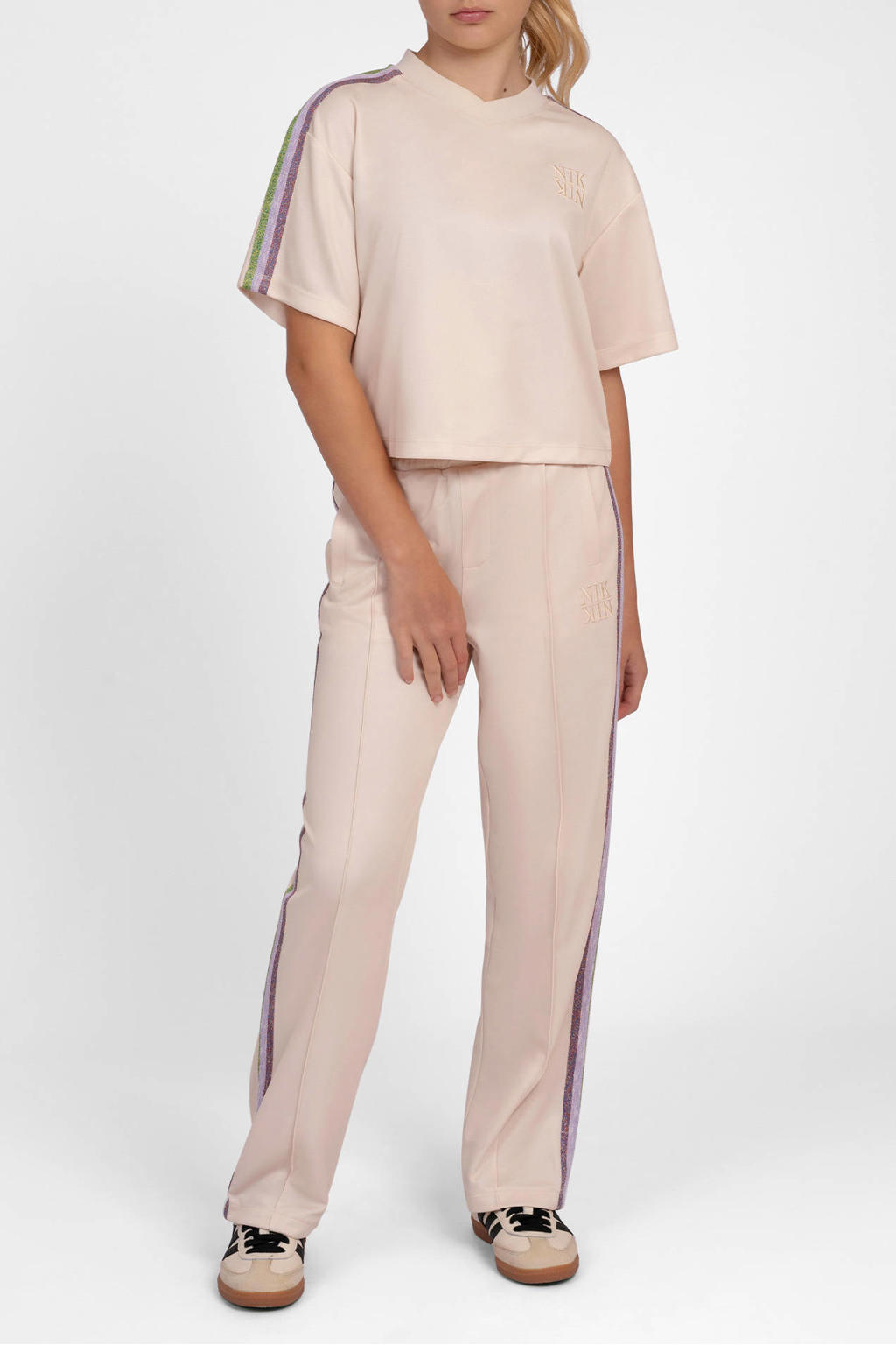 Beige meisjes NIK&NIK wide leg casual broek met high waist en effen