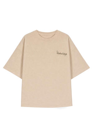 rechtvallend T-shirt met backprint - lichtbruin