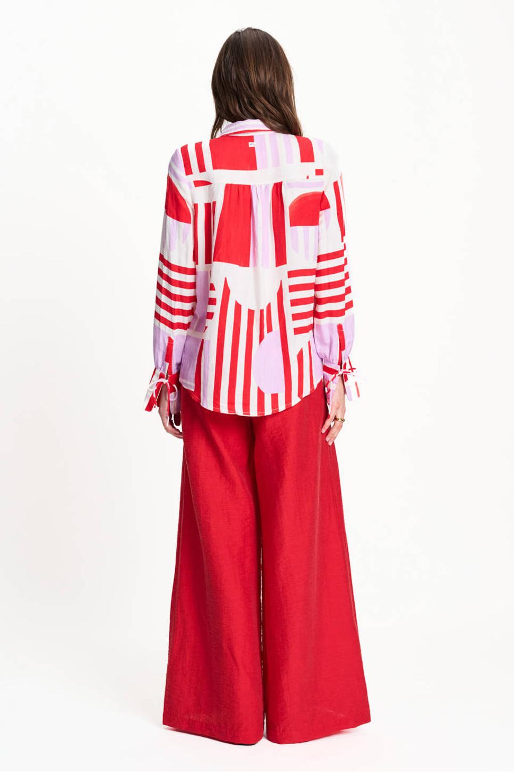 Multikleurige dames POM Amsterdam blouse van viscose met lange mouwen, klassieke kraag en knoopsluiting