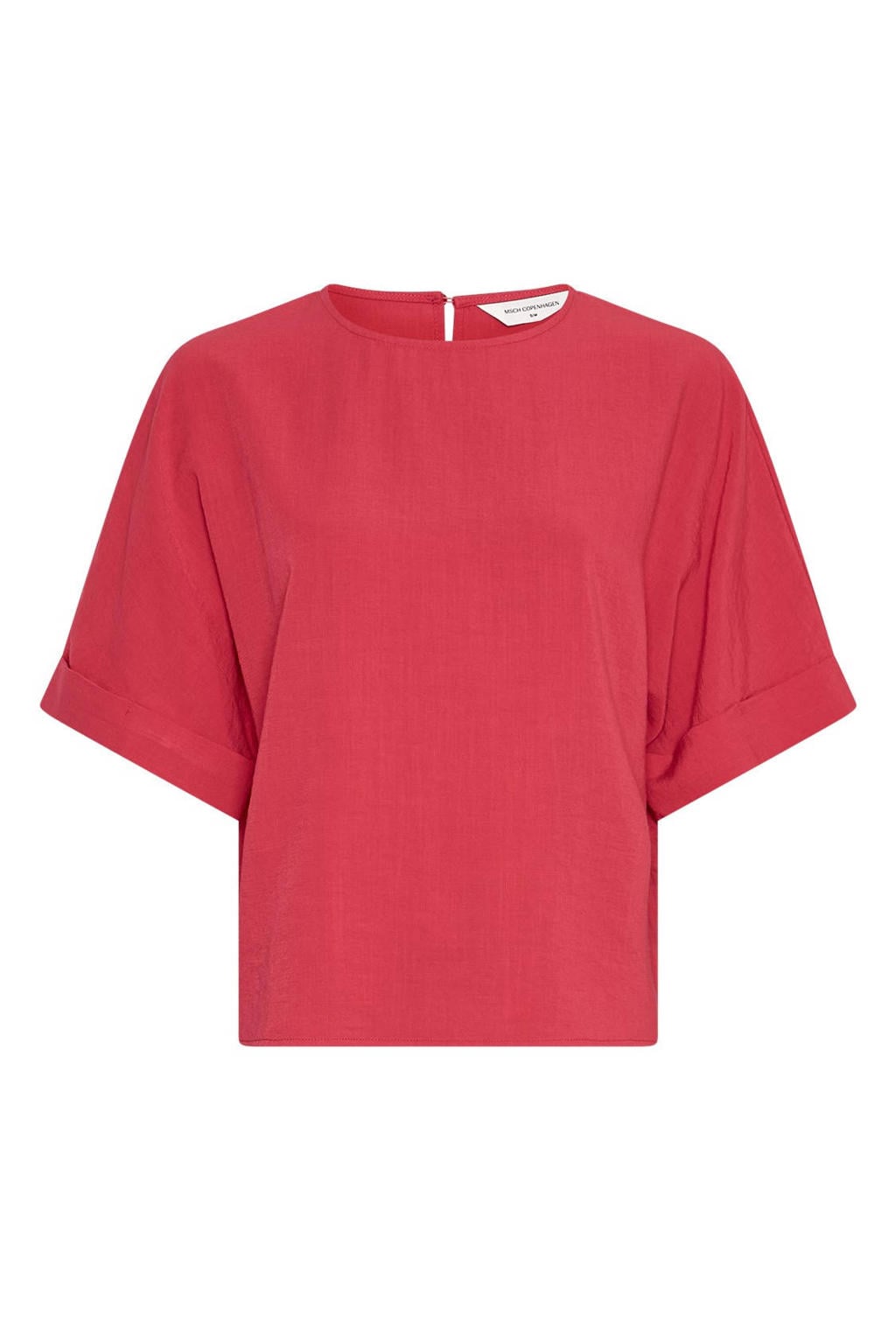 Roze dames MSCH Copenhagen top van viscose met effen, korte mouwen en ronde hals