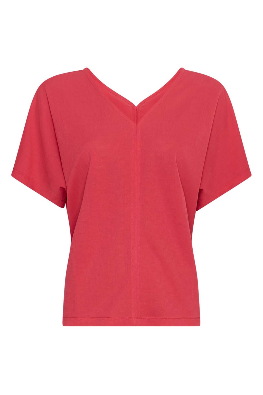 Roze dames MSCH Copenhagen T-shirt van viscose met effen, korte mouwen en V-hals