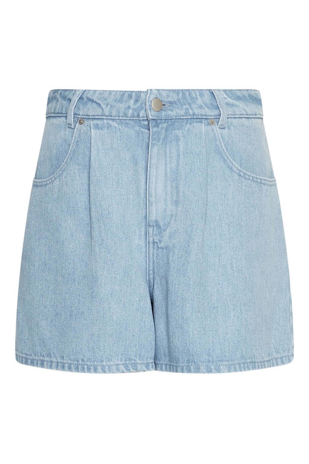 Light blue denim dames MSCH Copenhagen regular low waist short van viscose met rits- en knoopsluiting en effen