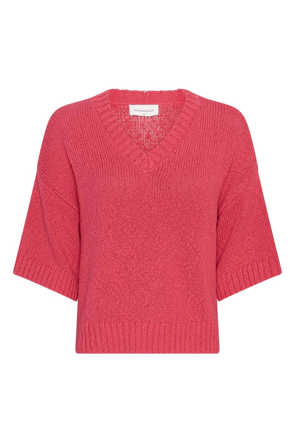 Roze dames MSCH Copenhagen pullover van katoen met effen, lange mouwen en V-hals
