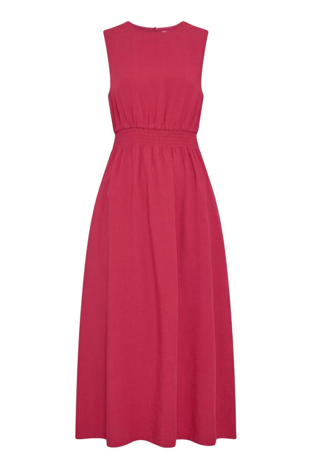 Roze dames MSCH Copenhagen midi jurk van viscose met effen en ronde hals