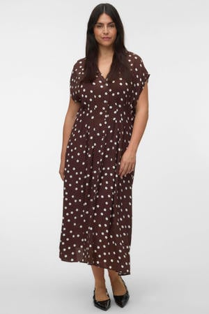 midi jurk Plus Size met stippen - bruin