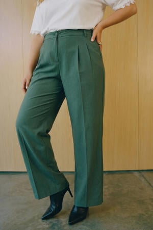 wide leg high waist casual broek groen