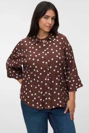 blouse Plus Size met stippen - bruin