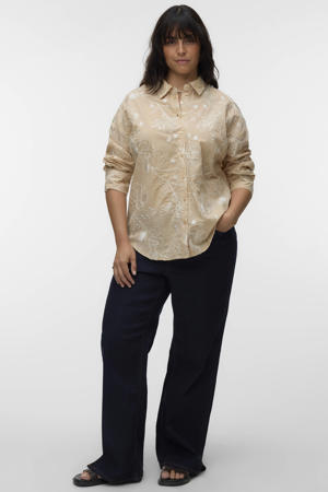 gebloemde blouse met pailletten beige