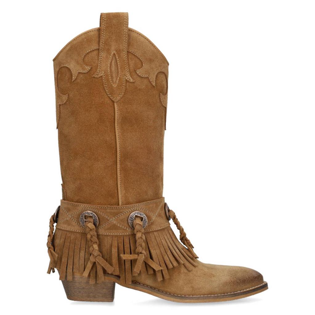Camelkleurige dames Sacha suède cowboy boots