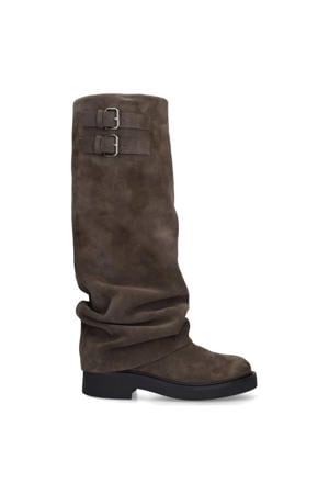 suède bikerboots met flap grijs