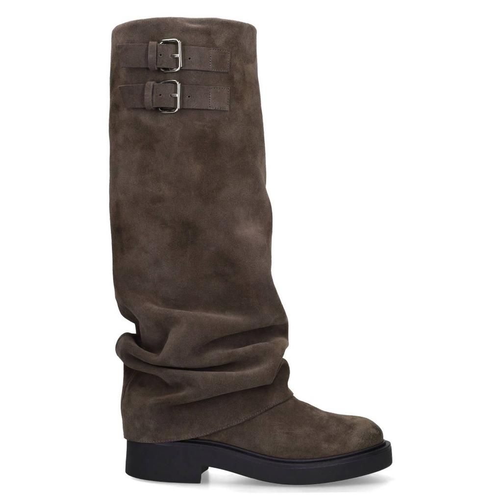 Grijze dames Sacha suède bikerboots met flap