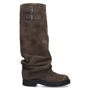 suède bikerboots met flap grijs