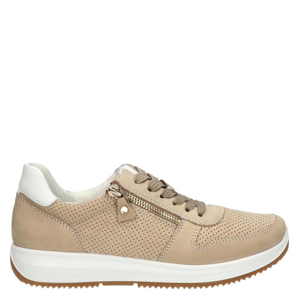 Beige dames Ara Osaka 3.0 suède sneakers met rits- en vetersluiting