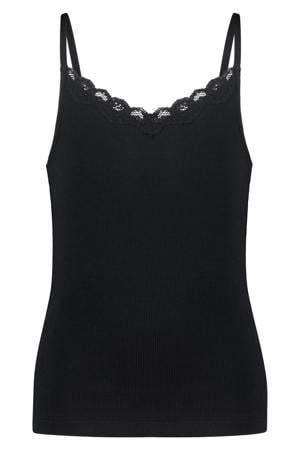 mouwloze top rib gebreid zwart
