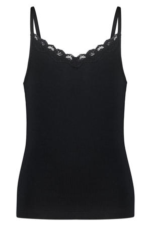 mouwloze top rib gebreid zwart