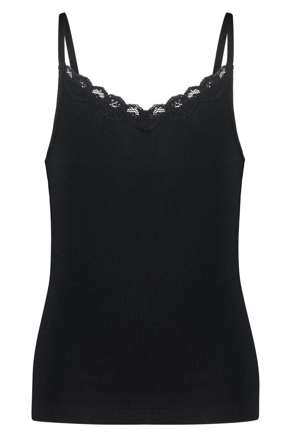 Zwarte meisjes America Today mouwloze top rib gebreid met effen, spaghettibandjes, V-hals en kant