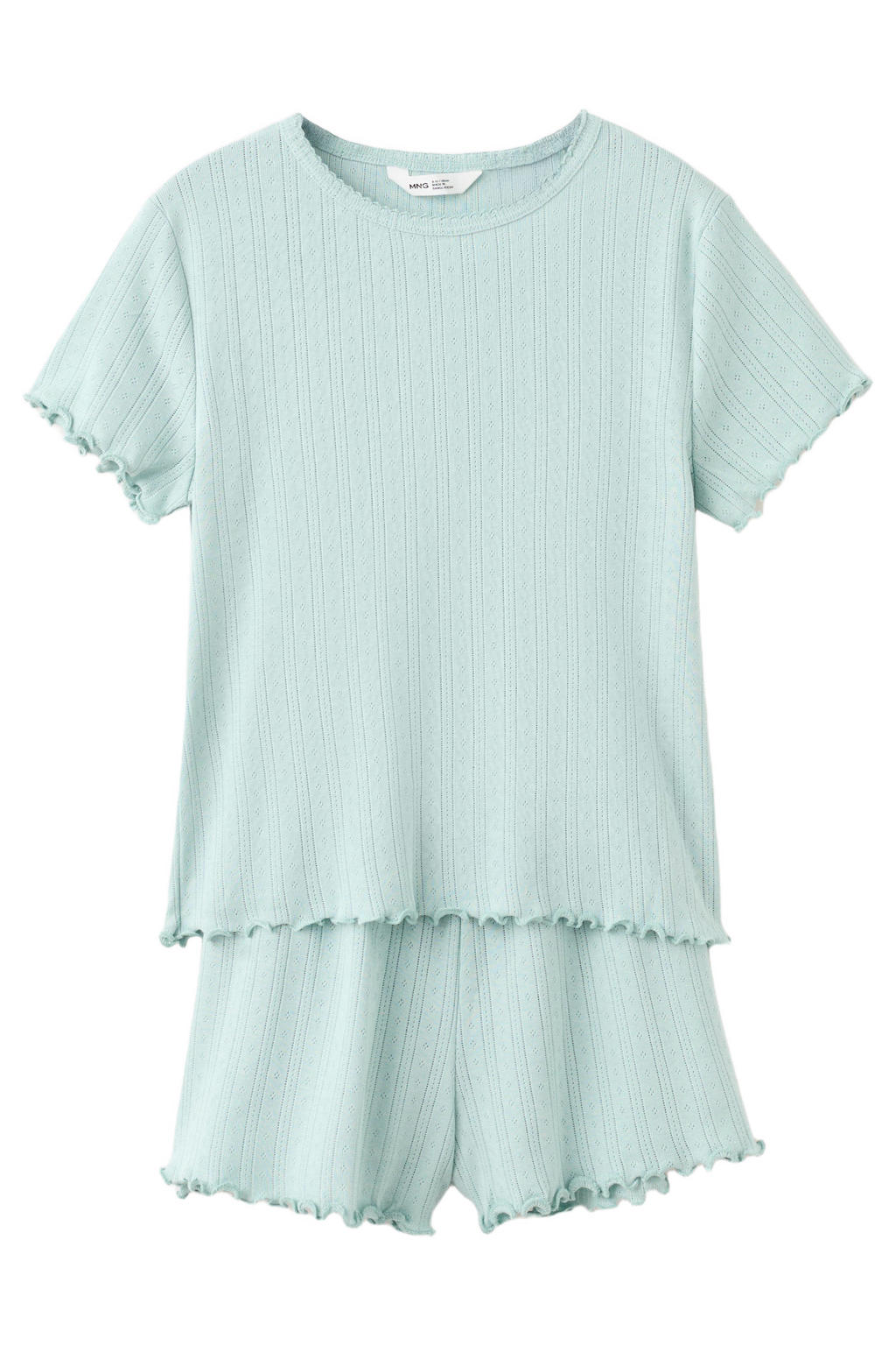 Mango Kids shortama turquoise fijn gebreid