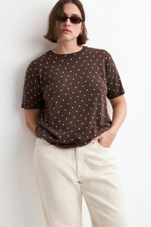 T-shirt met stippen donkerbruin
