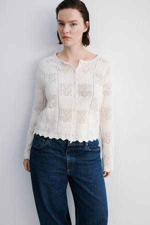 vest met ingebreid patroon ecru