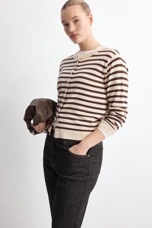gestreept gebreid vest bruin