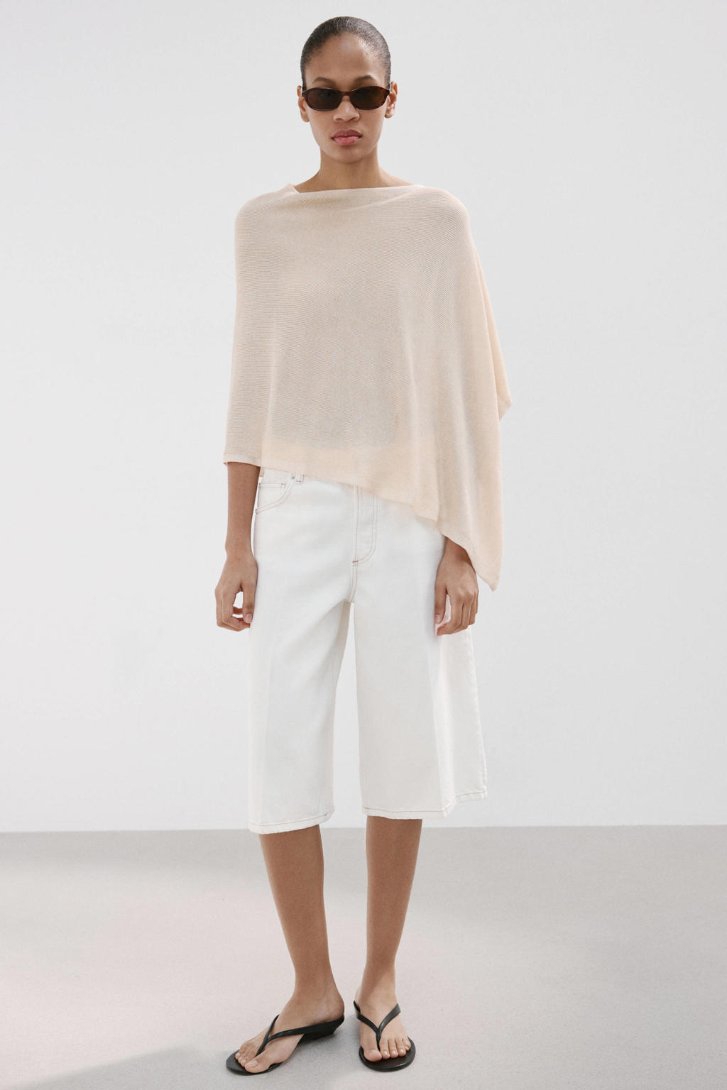 Lichtgele dames Mango poncho van polyester met effen en ronde hals