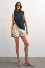 thumbnail: Ecru dames TOPSHOP straight regular waist cargo short van katoen met ritssluiting en effen