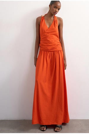 viscose maxi zomerjurk met plooien - oranje