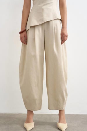 barrel fit broek met plooien en linnen - ecru