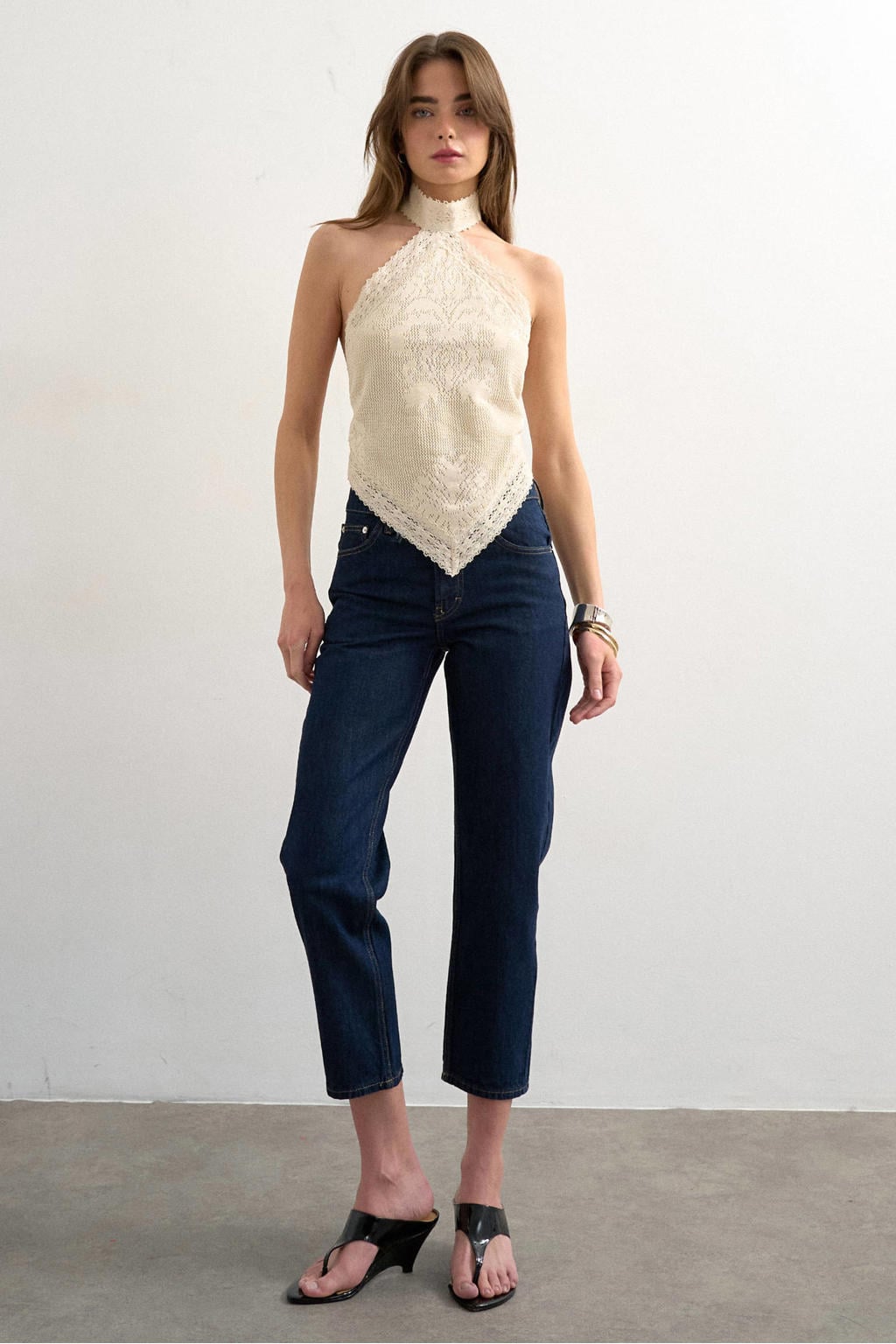 TOPSHOP regular fit gehaakte top - ecru