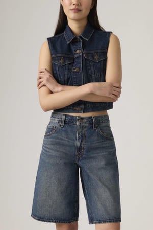 denim wide leg regular waist short dark blue denim