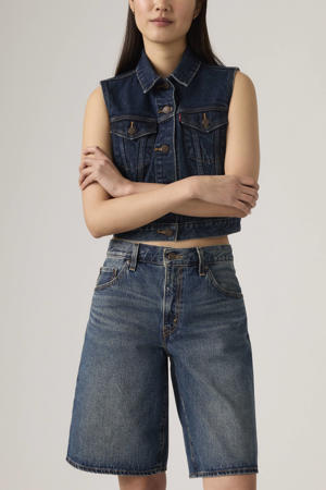 denim wide leg regular waist short dark blue denim