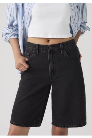 denim wide leg regular waist short black denim