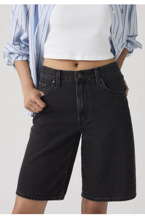 denim wide leg regular waist short black denim