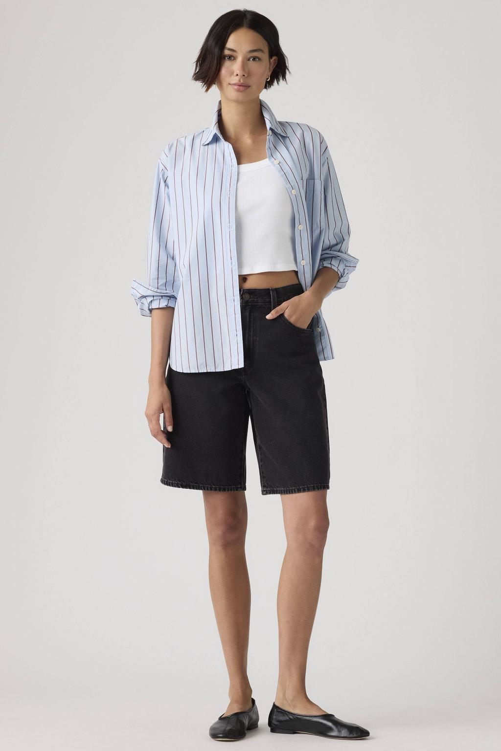 Black denim dames Levi's wide leg regular waist short black van denim met knoopsluiting en effen