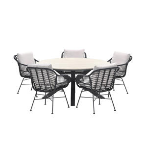 5-persoons ronde tuinset - Edison tafel - 5 Margriet stoelen