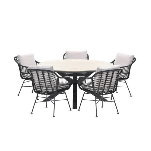 Garden Impressions 5-persoons ronde tuinset - Edison tafel - 5 Margriet stoelen afbeelding