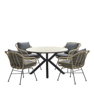 Ronde 4-persoons tuinset - Edison tafel - 4 Margriet stoelen