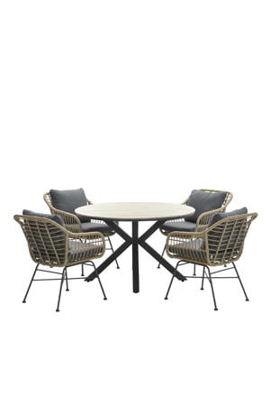 Ronde 4-persoons tuinset - Edison tafel - 4 Margriet stoelen